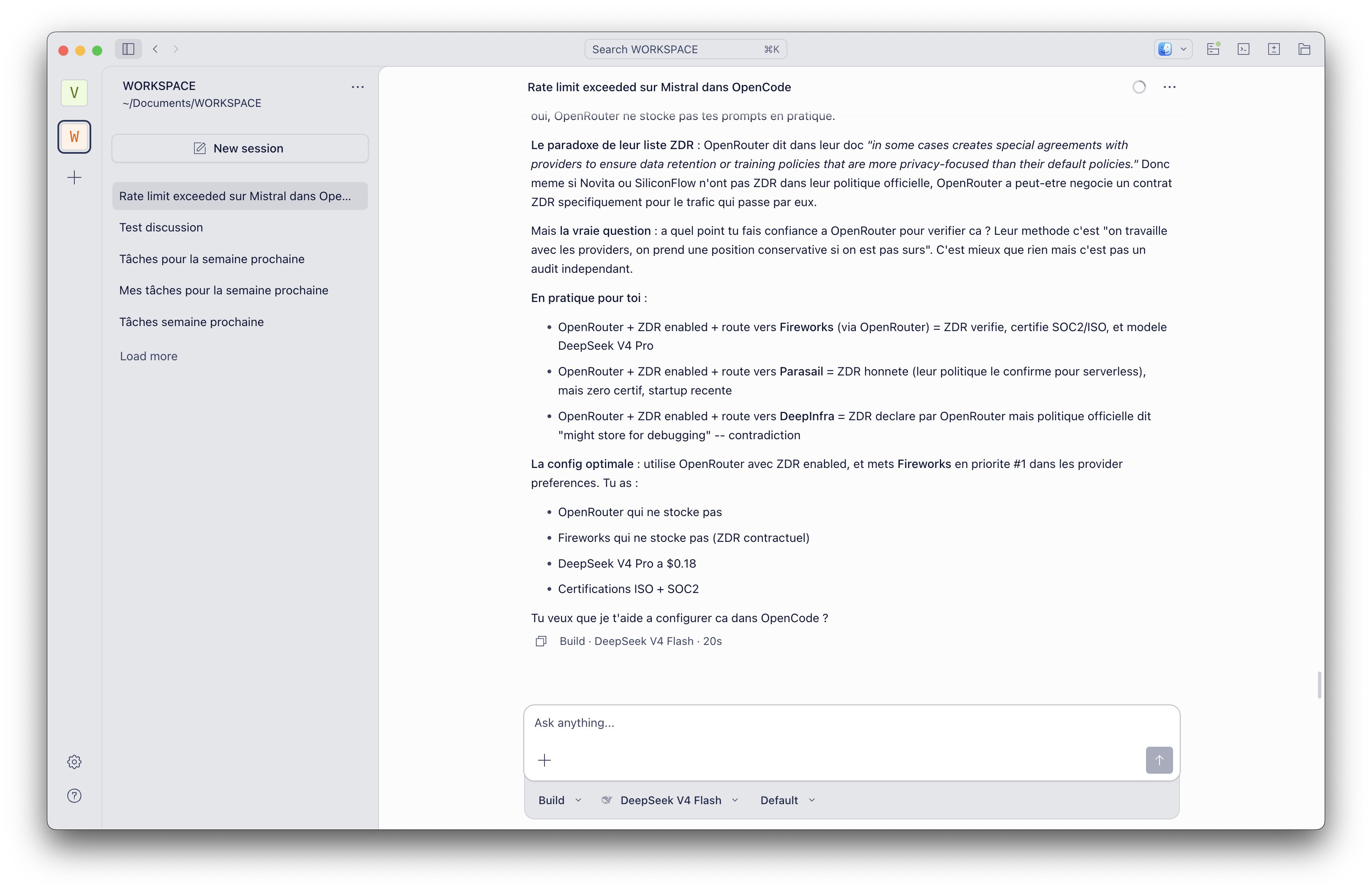 Capture d'écran d'OpenCode Desktop