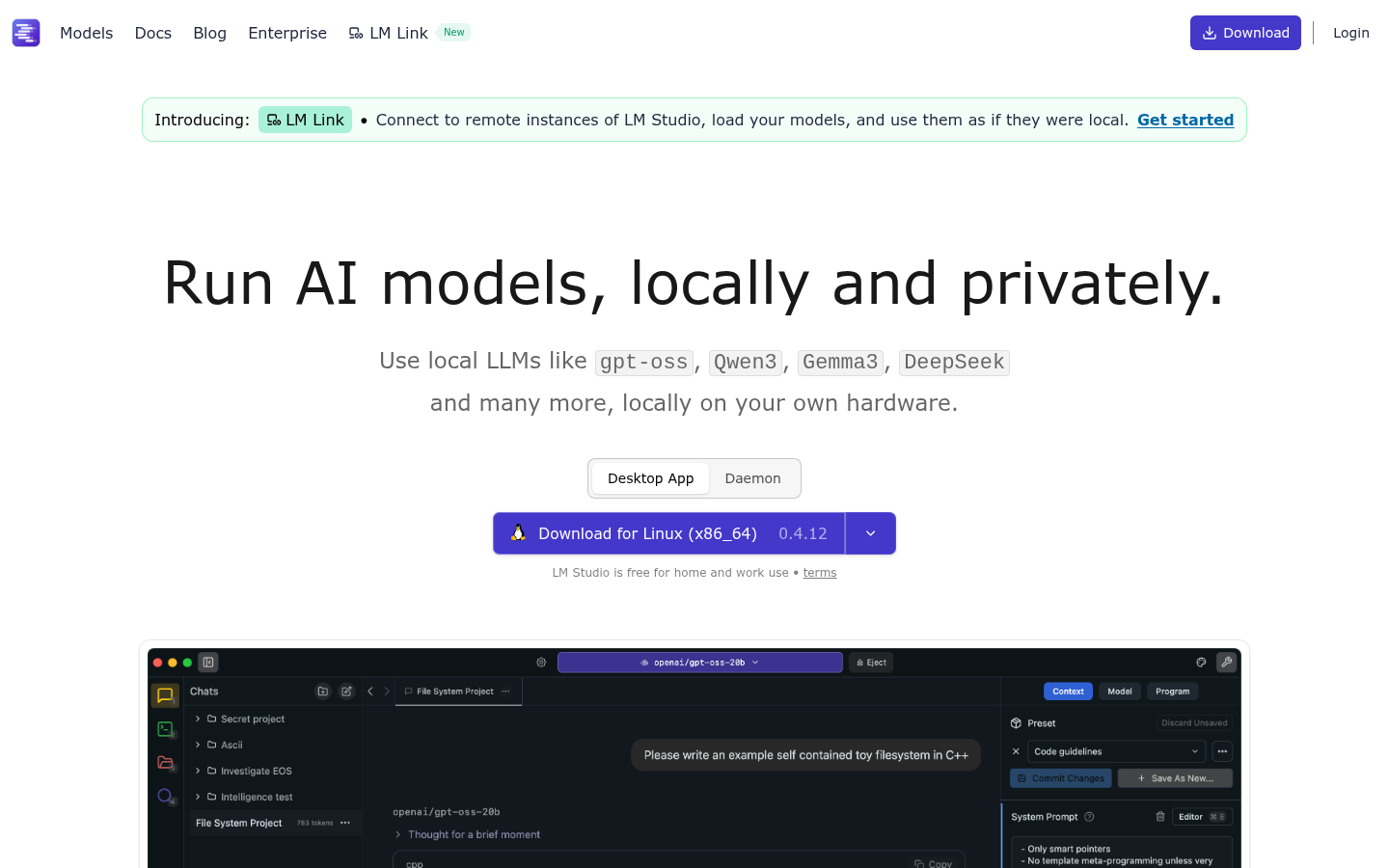 LM Studio homepage
