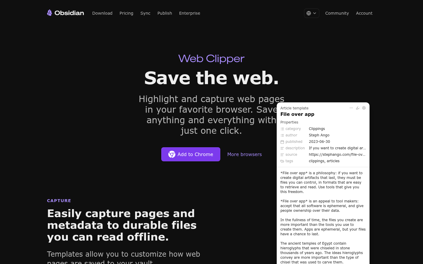 Page Obsidian Web Clipper