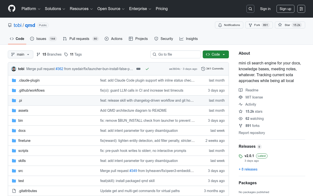 Repo GitHub de QMD : moteur de recherche local pour tes documents